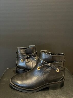 Cole Haan Black Leather Ankle Boots with Knot Detail